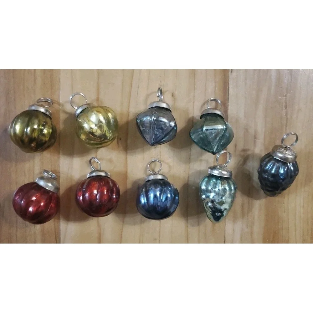 Kugel Style Mini Glass Christmas Ornaments Lot Of 9 Vintage Multicolor‎